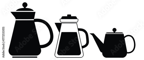 Collection of various stylish beverage serving pitchers and teapots illustration design