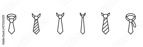 Neckties Set in Line Art Style, Black and White Illustrations