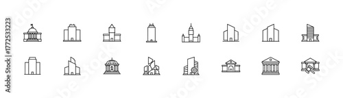 Building and Architectural Structures Line Icon Set