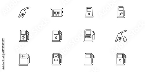 Fuel and Gas Station Line Icons Set