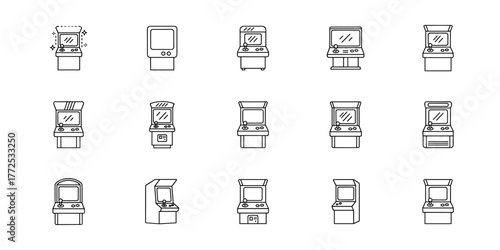 Arcade Game Machines Line Icons Set