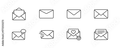Set of Simple Line Envelope Icons for Communication and Messages