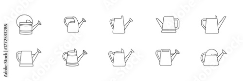 Watering Cans Set in Line Art Style