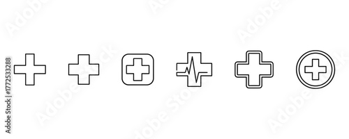 Medical cross icons set in minimalist line style