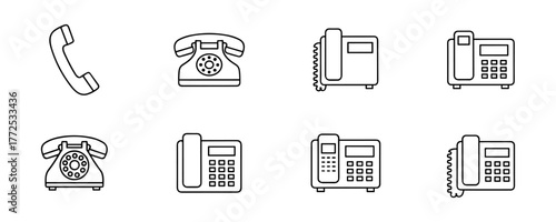 Telephone icons set in line style, representing telephone evolution