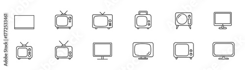 Television sets collection in black and white line style