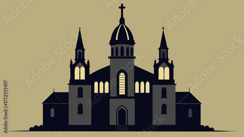 Silhouette of a cathedral on beige background