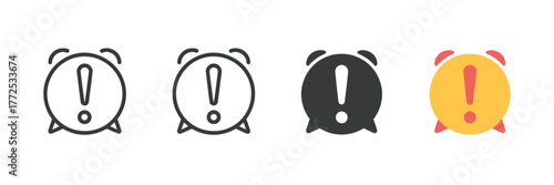 Set of four alarm clock icons with exclamation marks representing alerts or notifications in vector format vector