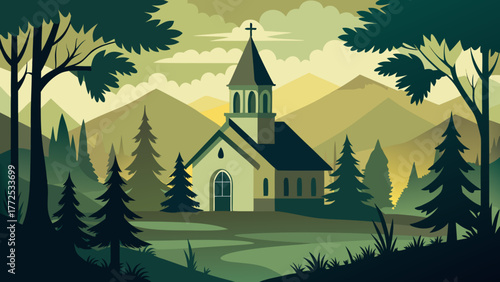 Church in idyllic landscape in forest