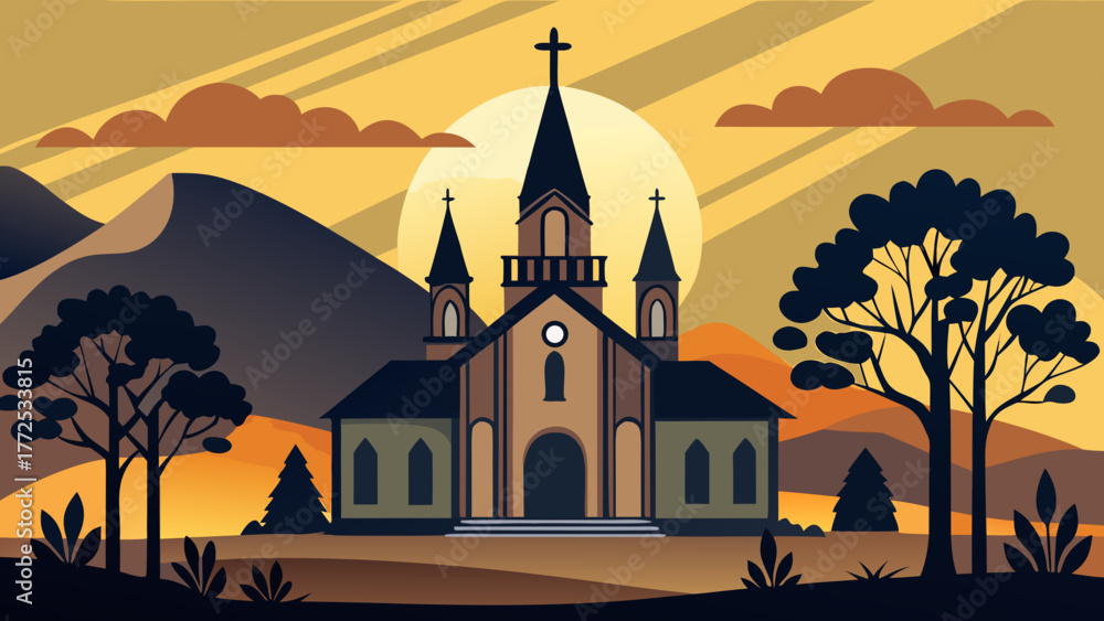 Naklejka premium Church building on a mountain landscape