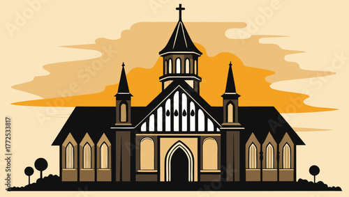 Church building on a cloudy landscape