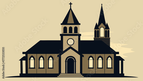 Vintage church building with two spires