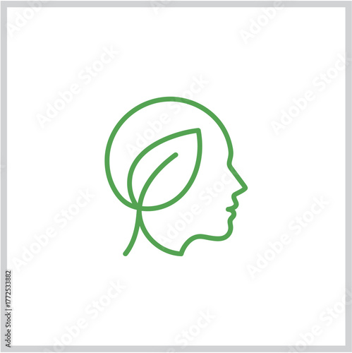 Minimalist profile silhouette with a sprouting leaf for concepts of mental health, wellness, and organic growth