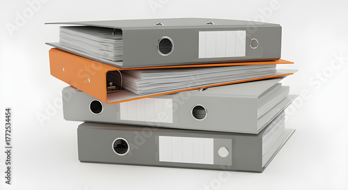 Stack of office binders with blank labels ready for organization and filing