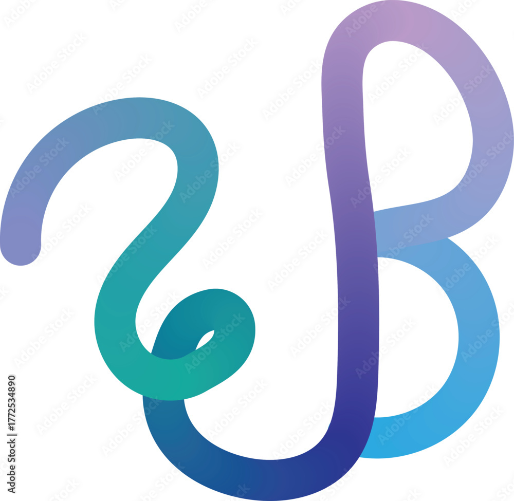 Naklejka premium Curvy Gradient Monogram Illustration Bold Letter Isolated Translucent Backdrop