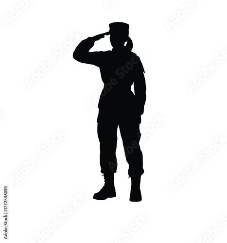 Vector silhouette illustration of a female soldier saluting in eps format vector