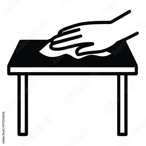 Silhouette Icon of Hand Cleaning Table Surface for Hygiene and Tidiness Symbol