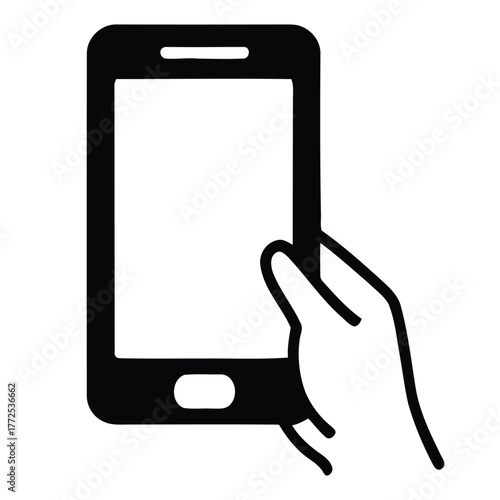 Human Hand Interacting with Modern Mobile Smartphone Device Line Art