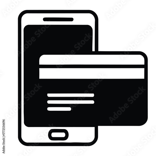 Mobile Payment Solution with Digital Credit Card Transaction Processing Icon Graphic