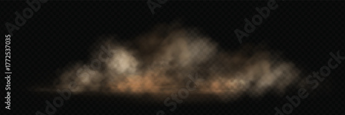 Isolated desert storm powder splash with air fog overlay and muddy ground vector texture.