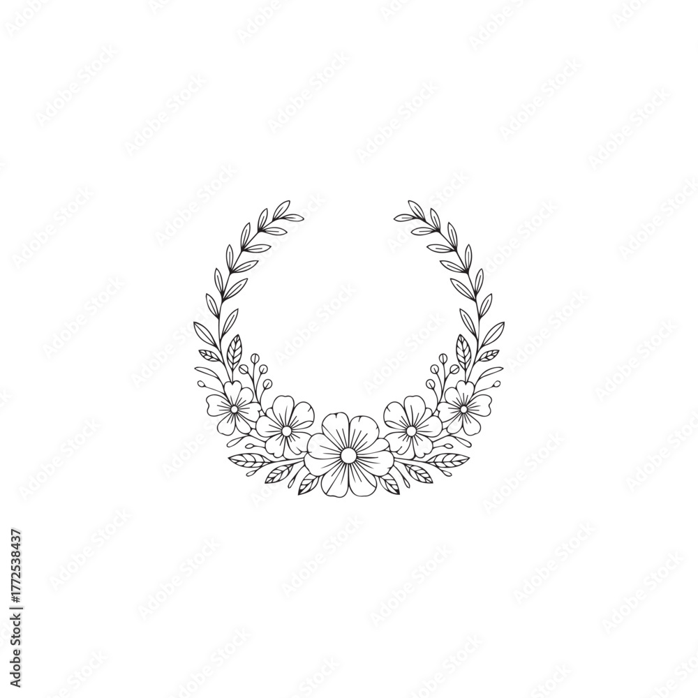 Obraz premium Floral wreath line art