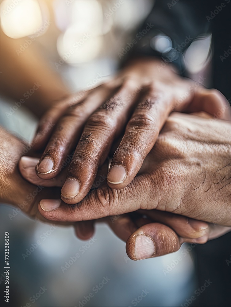 Fototapeta premium Closeup Intertwined Hands Showing Support And Connection