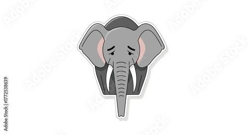 Sad cartoon elephant face with droopy trunk and expressive eyes, conveying melancholy and empathy for emotional projects