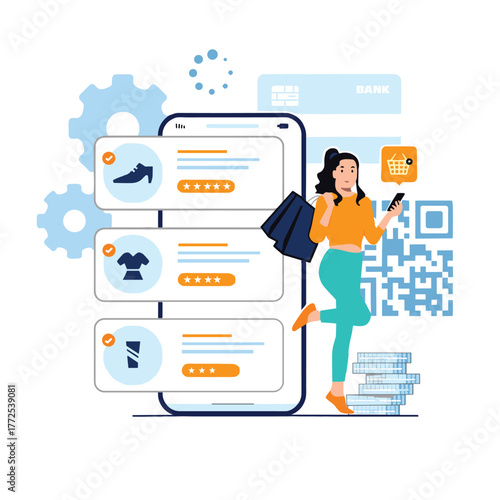 Online Shopping and Payment illustration flat art, e-commerce illustration online store mobile 