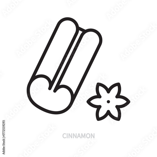 Cinnamon line icon. Aromatic seasoning and spice. Ingredient symbol or sign. Food concept. Isolated on a white background. Flat design. Editable stroke. Vector illustration.
