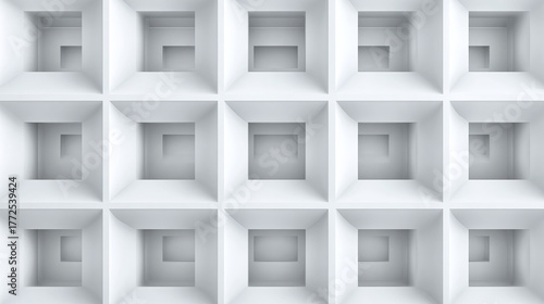 A minimalist pattern of nested square structures, creating a sense of depth and geometric intrigue. The repetition of the design forms an abstract yet structured composition