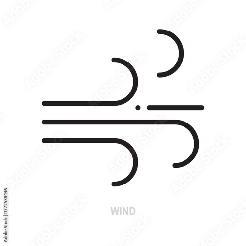 Wind line icon. Windy sign / symbol. Weather forecast & climate concept. Isolated on a white background. Editable stroke. Flat design. Vector illustration.