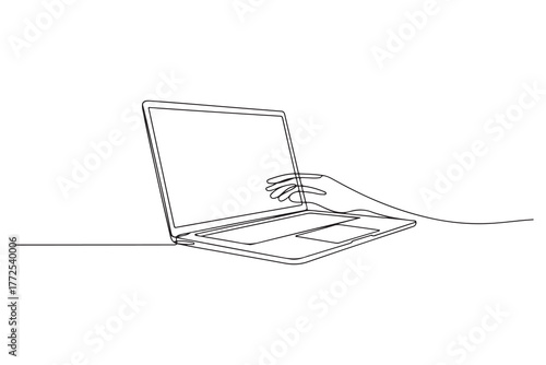 Hand drawn laptop one line art illustration continuous outline sketch vector design
