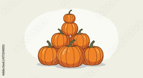 Vibrant orange pumpkins stacked in a pyramid shape perfect for autumn harvest and Thanksgiving celebrations