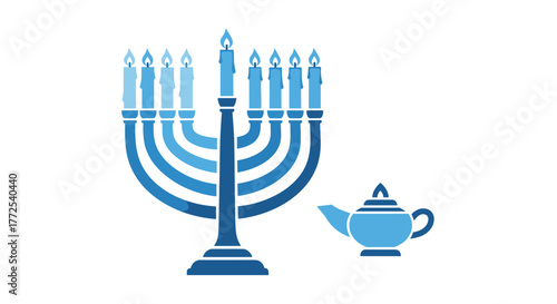 Celebrate Hanukkah with a glowing menorah and oil lamp, symbolizing faith and tradition for festive holiday greetings