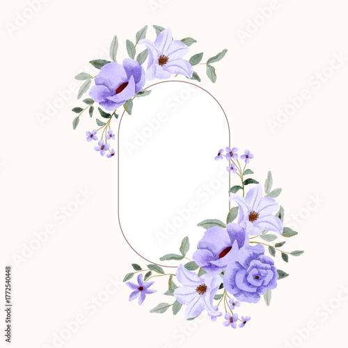 soft purple floral watercolor elliptical frame