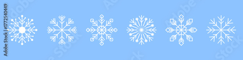 Set of snowflake vector icons icy crystal silhouettes. Simple winter flakes line art collection. For winter graphics, backgrounds, and holiday projects