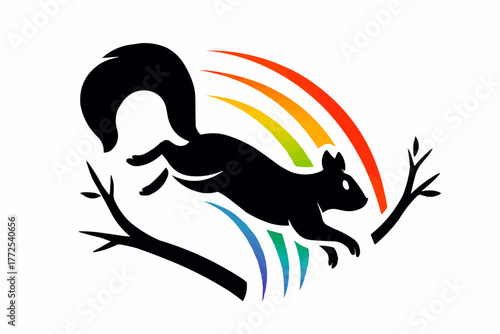 Black vector silhouette illustration of a woman with a running wild horse, tribal art design symbol