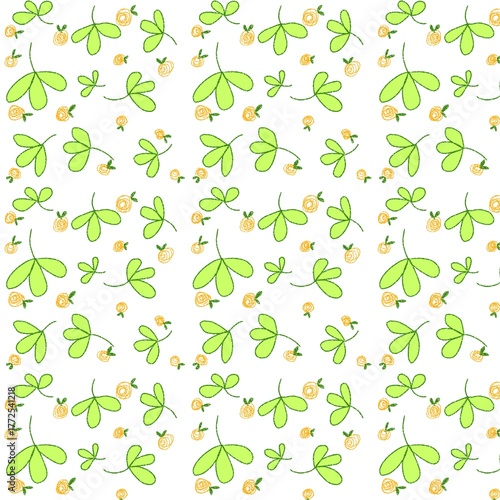 seamless pattern three-lobed colorful leaves pattern on a white background