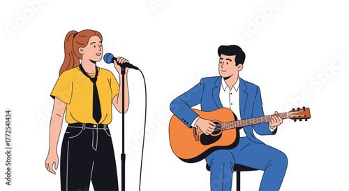 Dynamic duo performs captivating music with singer and guitarist creating vibrant entertainment for any event or project