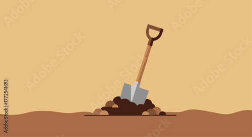 Digging for success with a shovel in rich brown earth, symbolizing growth and new beginnings in a simple, modern style