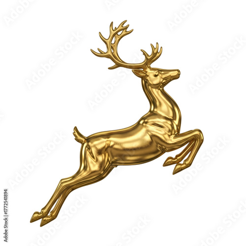 Elegant gold reindeer leaping with majestic antlers