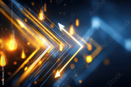 A single light bulb suspended from a string against a dark background, casting a soft glow. The abstract composition creates a sense of mystery and innovation.