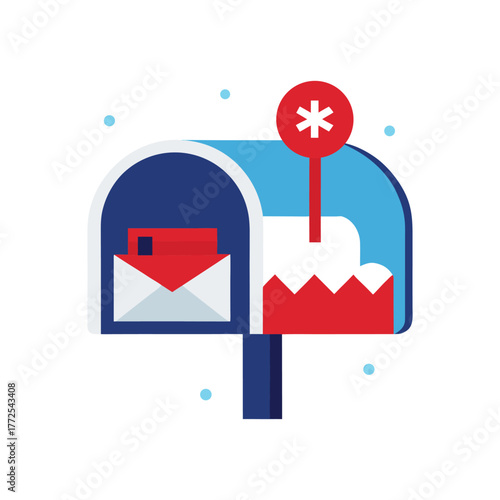 Snow covered mailbox filled with greeting cards ready for winter holiday mail delivery vector christmas