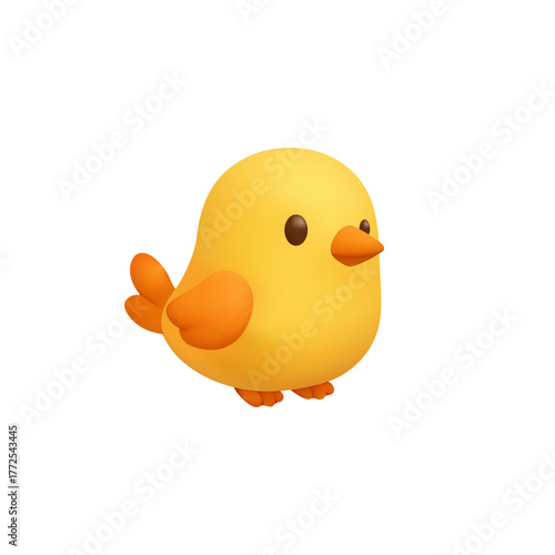 3D bird illustration. 3D cute yellow bird
