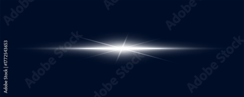 Bright white horizontal light flare with glow and sparkle