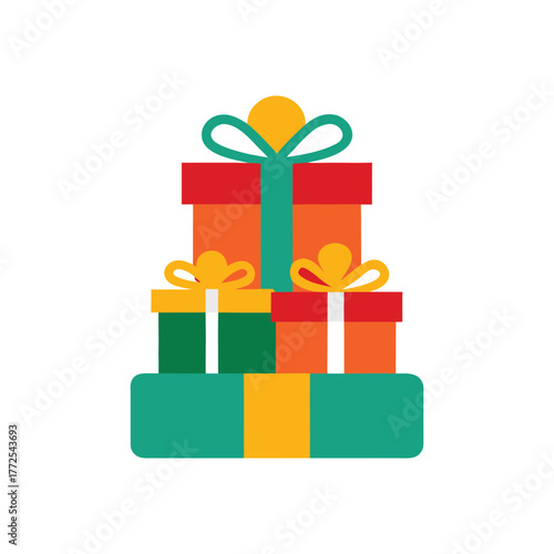 Stack of colorful christmas gift boxes tied with ribbons and bows festive holiday celebration vector christmas