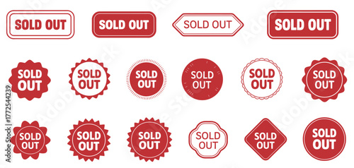 Collection of 15 red and white sold out vector badges and labels vector