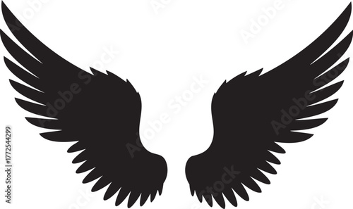 Black Angel Wings Vector Illustration | Detailed Feathered Wings Graphic | Symbol of Freedom & Spirituality | PNG Clipart for Design