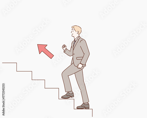 Business man climbing stairs for success, ambition and growth, Hand drawn style vector design illustrations.