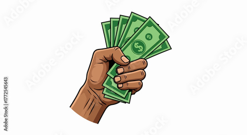 A hand holding a stack of United States dollar bills, representing wealth.